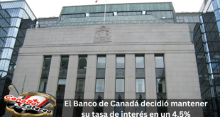 El Banco de Canadá decidió mantener su tasa de interés en un 4,5%